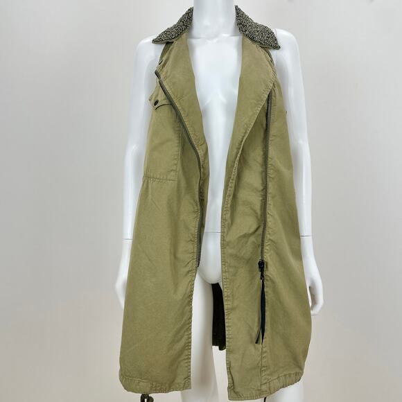 Diesel Dress Beaded Collar Grunge Punk Khaki Utility Glam Rock Zip Y2K Small - Picture 3 of 16